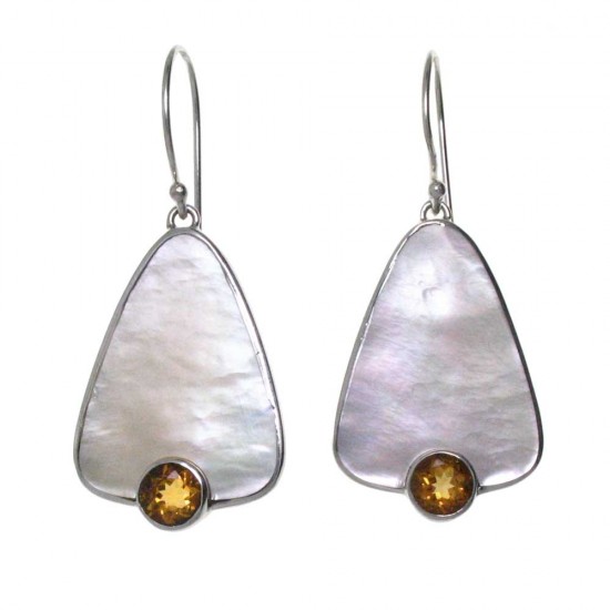 Gold Lip Oyster Shell and Citrine Earrings