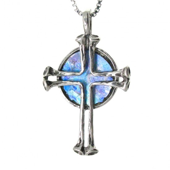 Silver Cross with Roman Glass Background