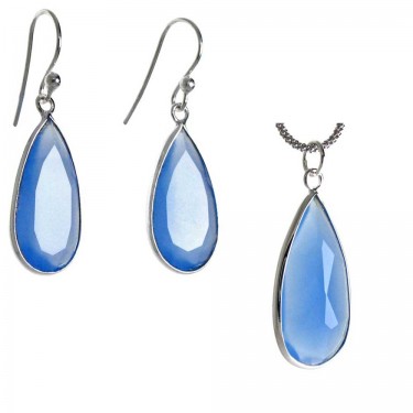 Translucent Chalcedony Pendant and Earring Set