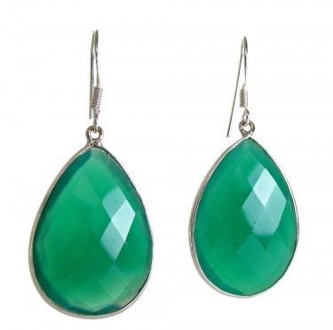 Large Faceted Green Agate Earrings