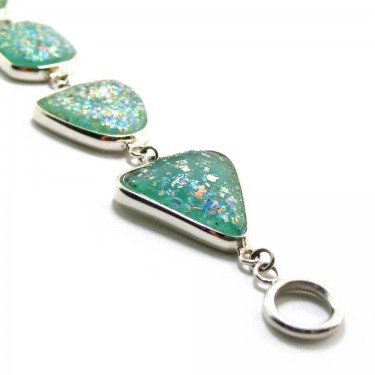 Iridescent Blue- Green Roman Glass Bracelet